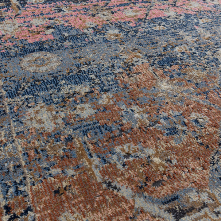 Tappeto Zola floreale blu scuro e ruggine 120x17