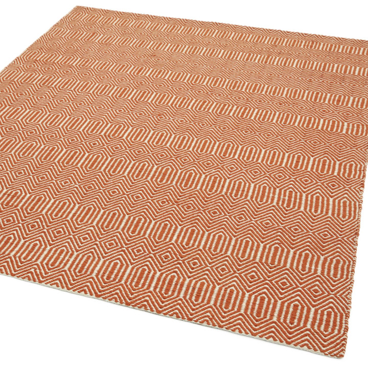 Tappeto Sloan geometrico arancione e bianco 120x