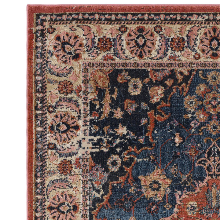 Rug Zola floral with medallion blue orange beige