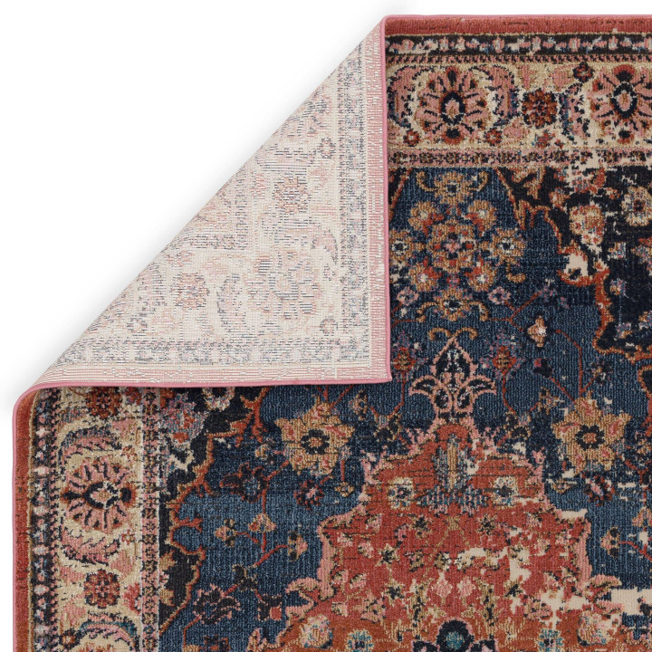 Rug Zola floral with medallion blue orange beige