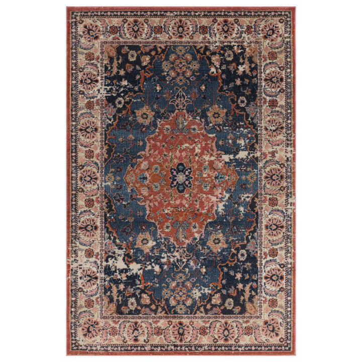 Tappeto Zola medaglione floreale blu scuro e mat