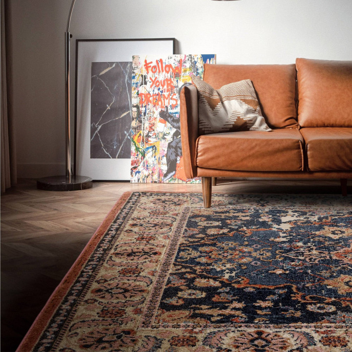 Tappeto Zola medaglione floreale blu scuro e mat