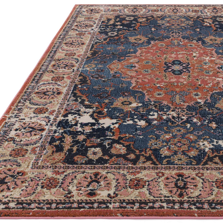 Tappeto Zola medaglione floreale blu scuro e mat