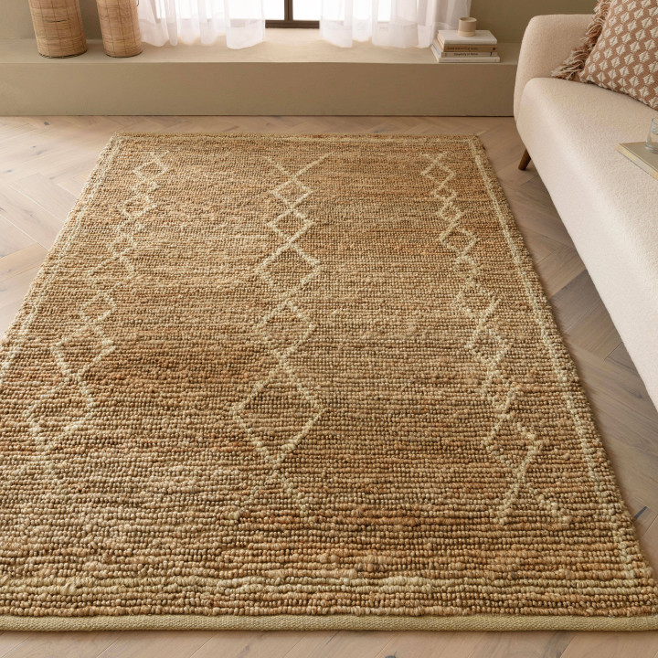 Tappeto Souk geometrico beige e corda 120x170 cm