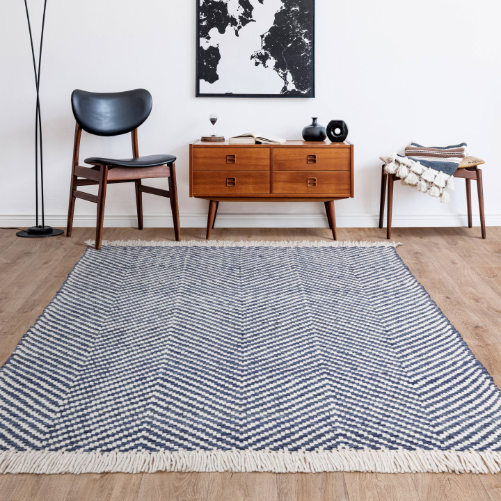 Tappeto Vigo geometrico blu e beige 160x230 cm
