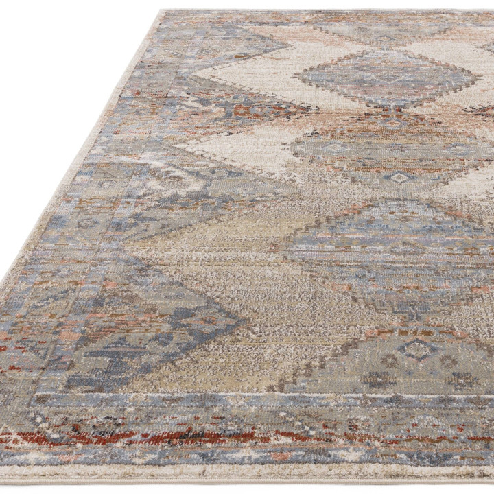 Rug Zola geometric beige blue grey red copper 19