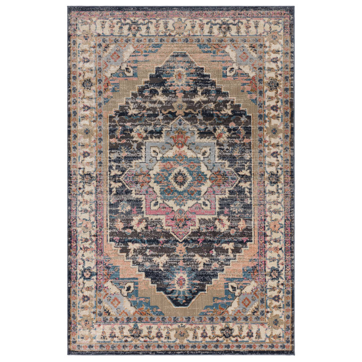 Tappeto Zola medaglione grigio scuro e beige 155