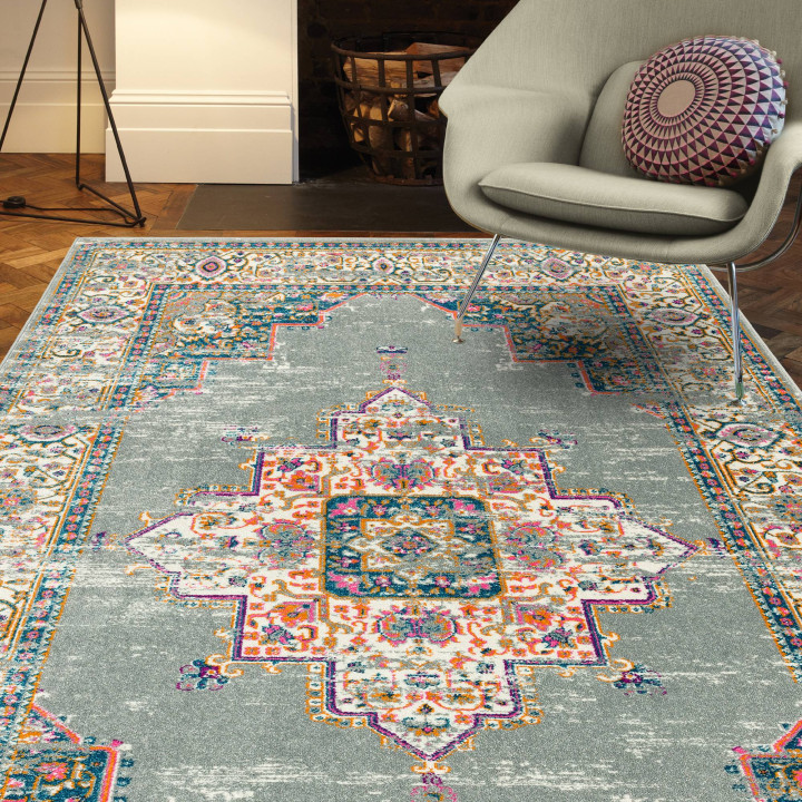 Tappeto Colt medaglione grigio e blu 160x230 cm