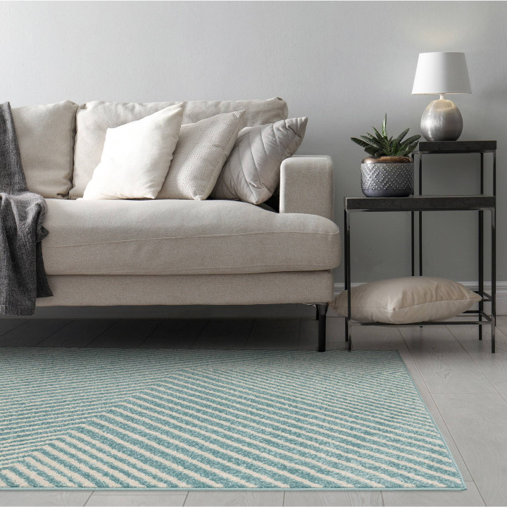 Tappeto Muse geometrico blu chiaro e beige chiar