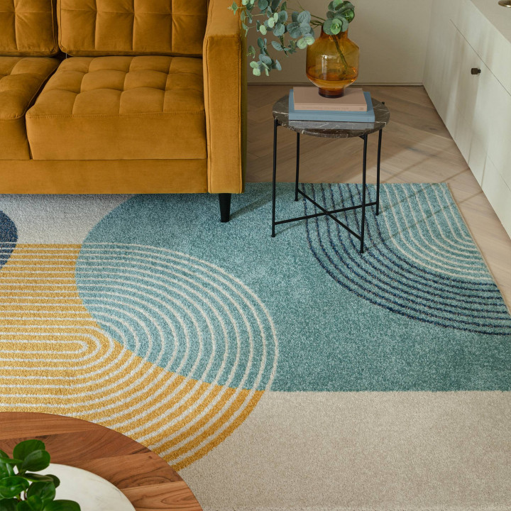 Rug Muse geometric blue yellow beige dark blue 1