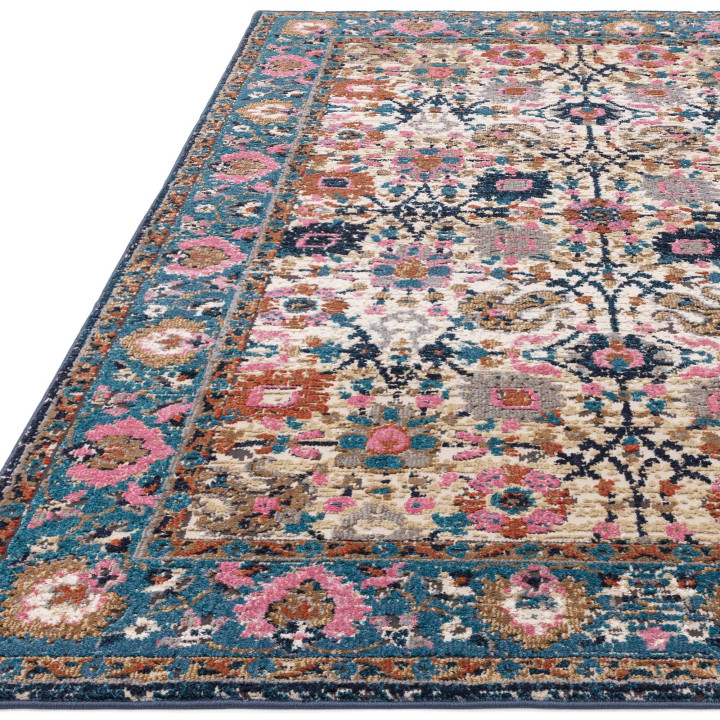 Tappeto Zola floreale blu e beige 195x290 cm