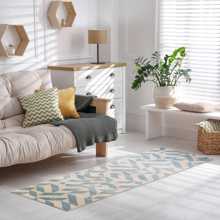 Tappeto Muse geometrico blu chiaro e beige chiar
