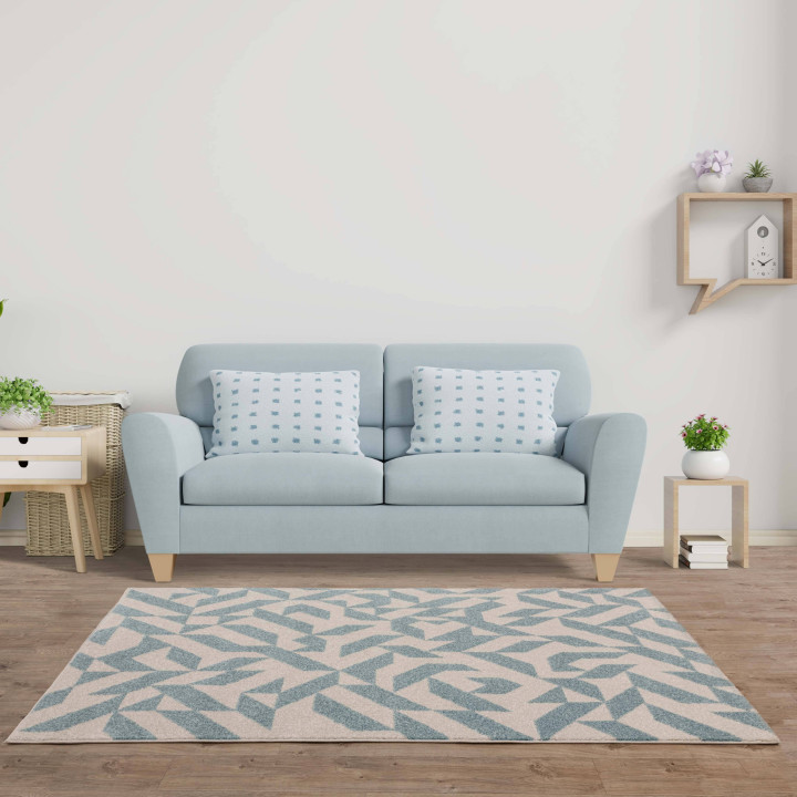 Rug Muse geometric light beige dusty blue 160x23