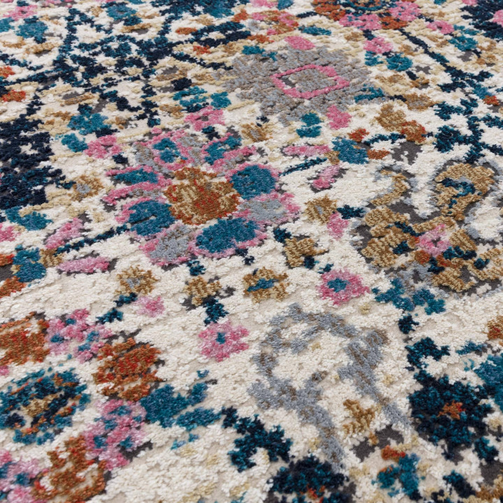 Tappeto Zola floreale blu e beige 195x290 cm