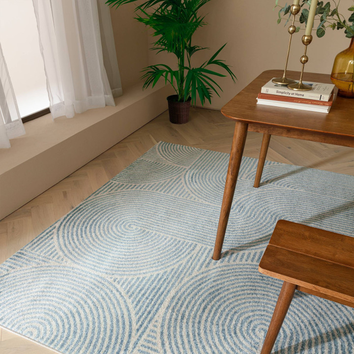 Tappeto Muse geometrico azzurro chiaro e beige 1