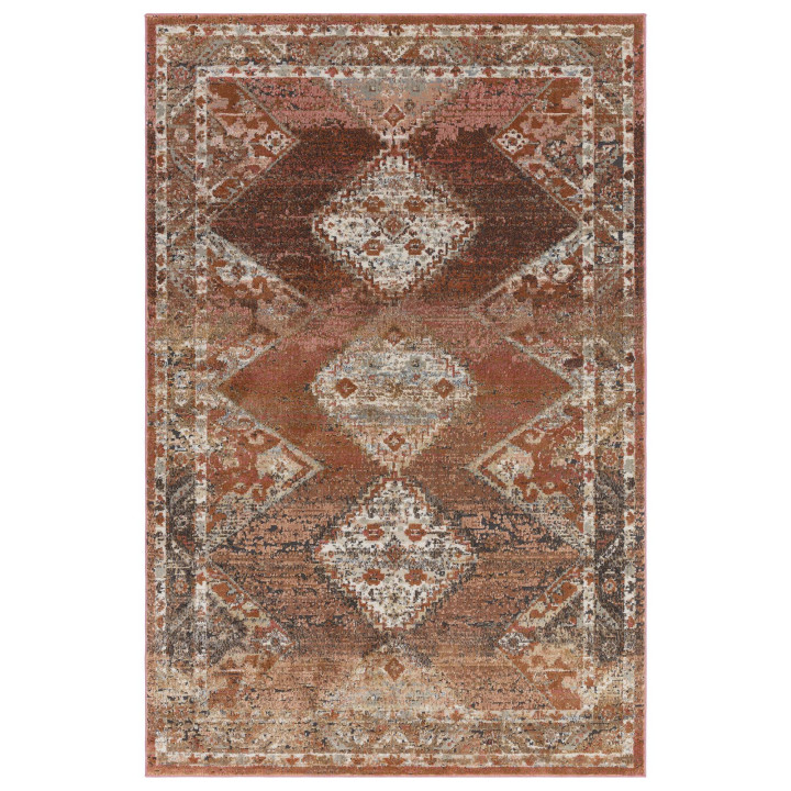 Rug Zola stylized brick red rust beige dark grey