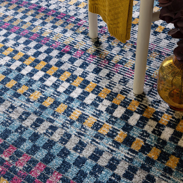 Rug Muse geometric blue yellow magenta grey whit