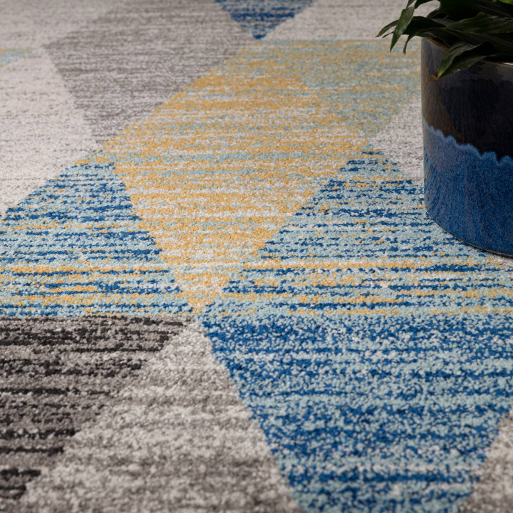Rug Muse geometric grey blue yellow white 120x17