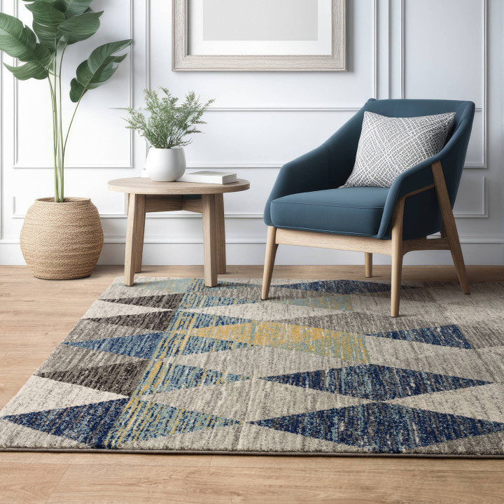 Tappeto Muse geometrico grigio e blu 200x290 cm