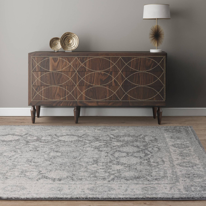 Rug Muse stylized light grey dark grey white 120