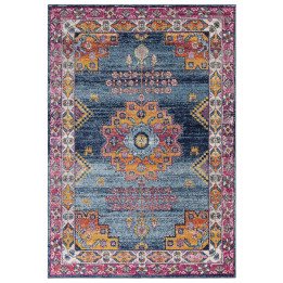 Rug Muse stylized blue orange fuchsia yellow bei