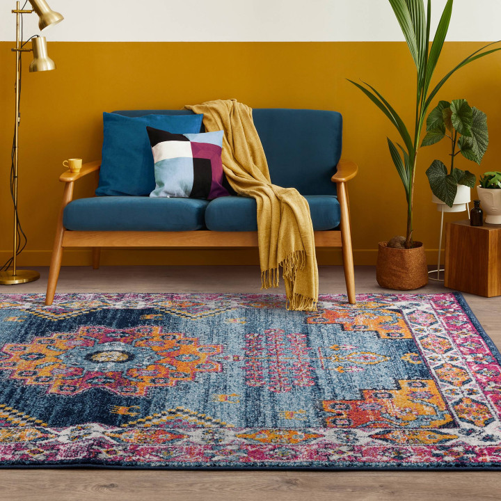 Tappeto Muse stilizzato blu e arancione 80x150 c