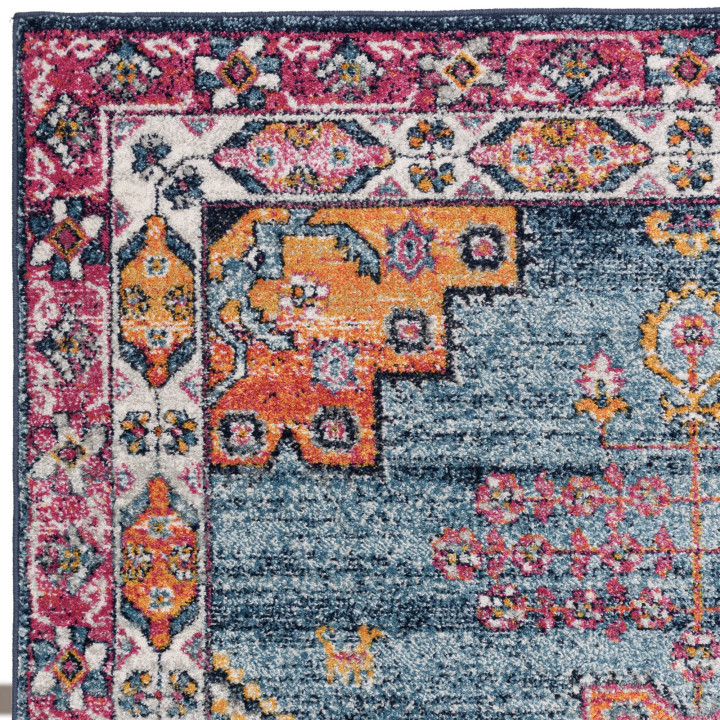 Tappeto Muse medaglione floreale blu scuro e fuc