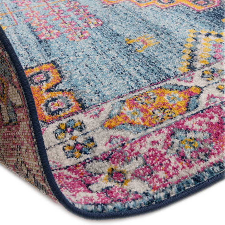 Tappeto Muse medaglione floreale blu scuro e fuc