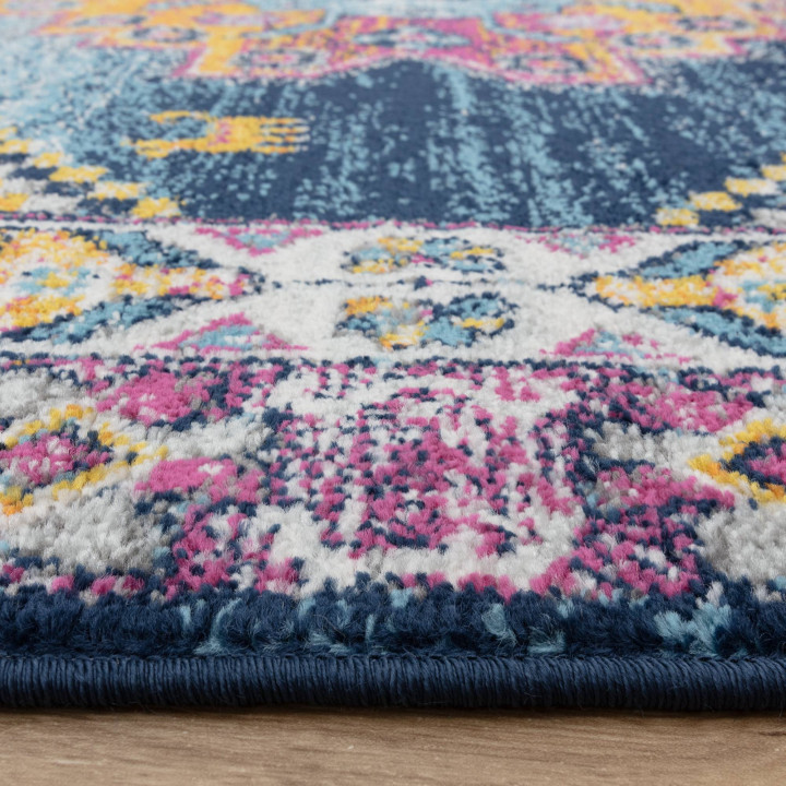 Rug Muse floral with medallion dark blue fuchsia