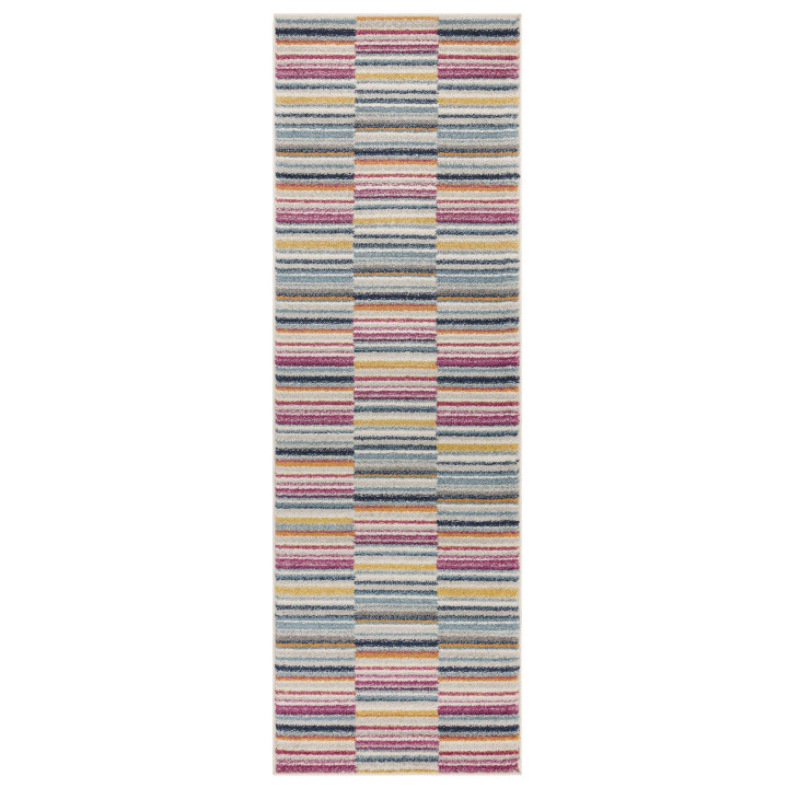 Tappeto Muse geometrico multiblu e giallo corsia