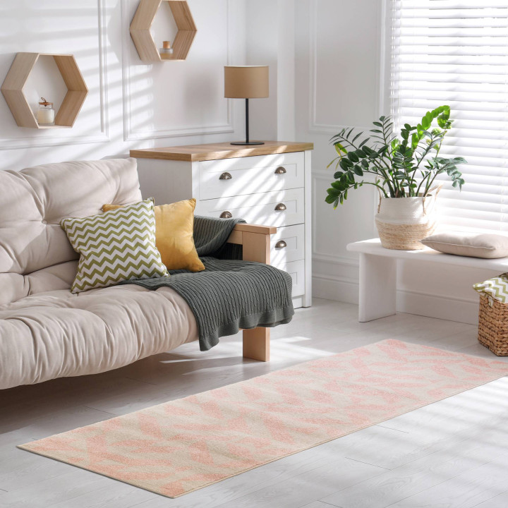 Rug Muse geometric beige pink runner 66x240 cm