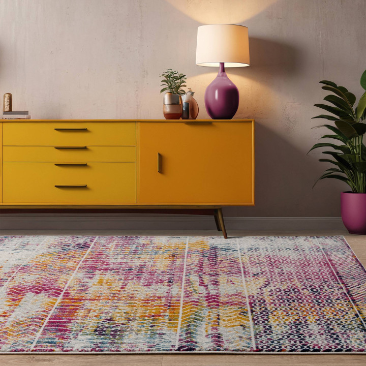 Tappeto Muse geometrico fucsia e giallo oro 200x