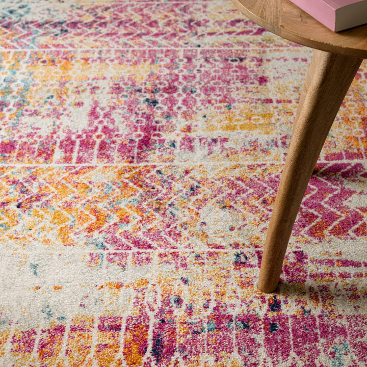Tappeto Muse geometrico fucsia e giallo oro 200x