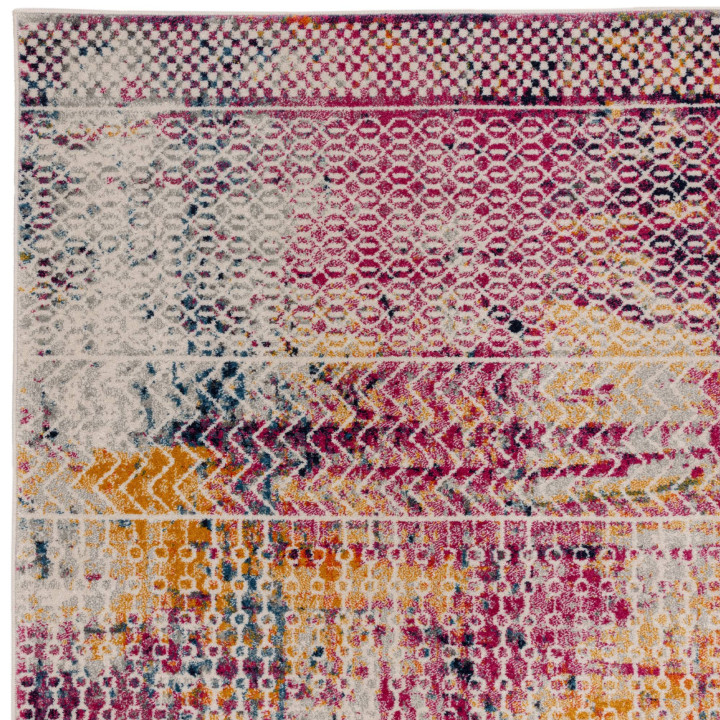 Tappeto Muse geometrico fucsia e giallo oro 200x