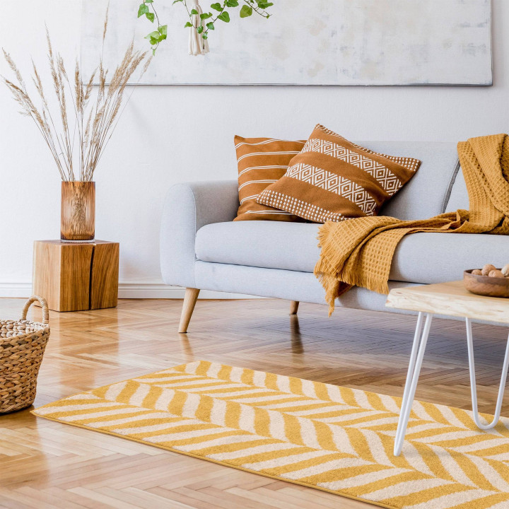 Rug Muse geometric mustard yellow cream white 20