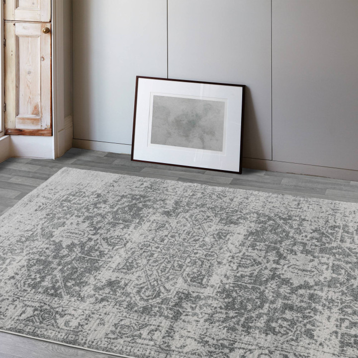 Tappeto Nova medaglione floreale grigio chiaro e