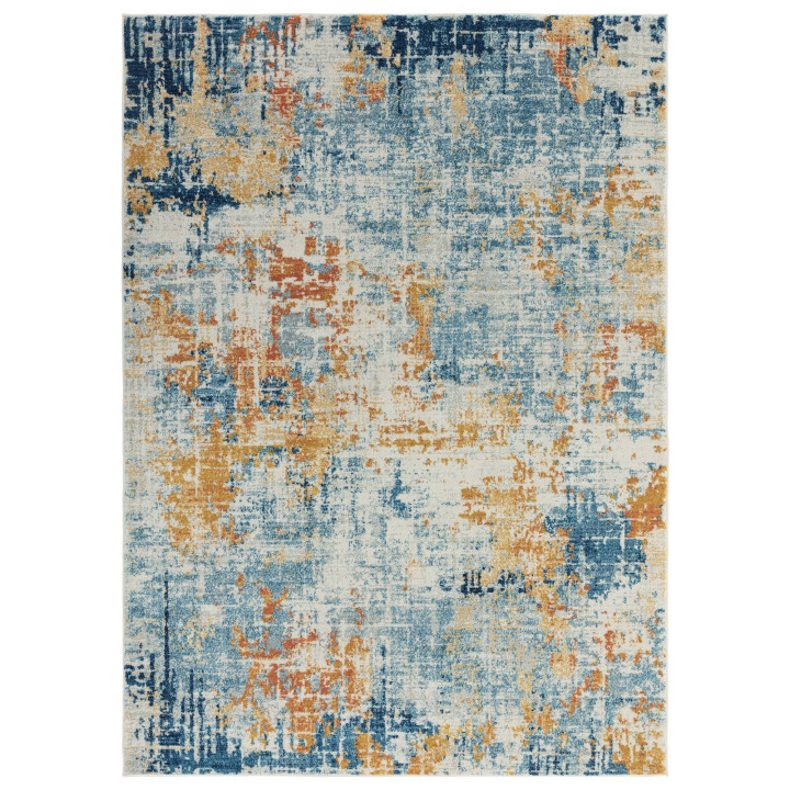 Rug Nova abstract blue golden yellow rust beige