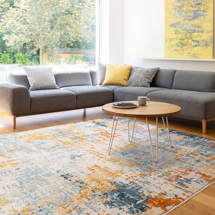 Tappeto Nova astratto blu e giallo oro 120x170 c