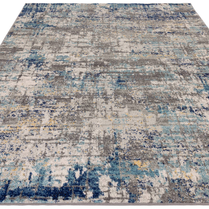 Rug Nova abstract blue grey white yellow 80x150