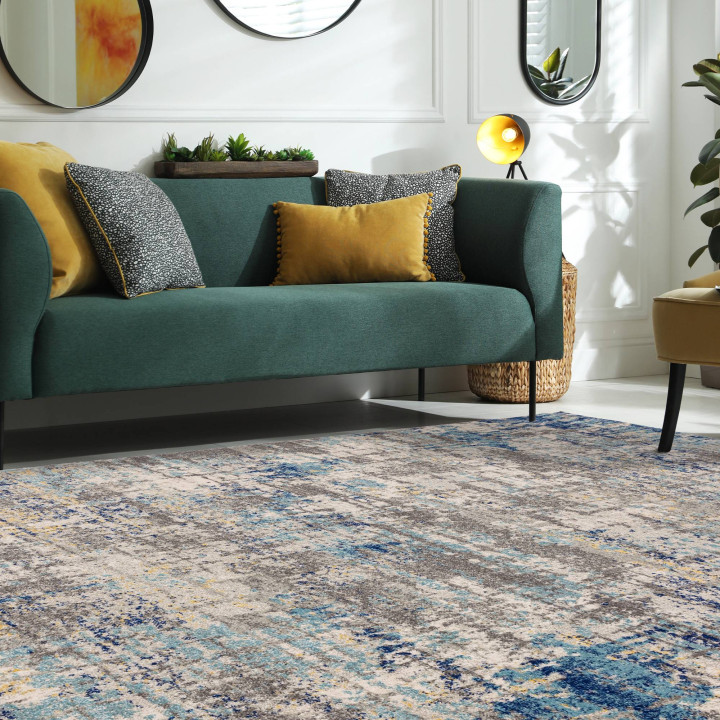 Rug Nova abstract blue light blue grey beige yel