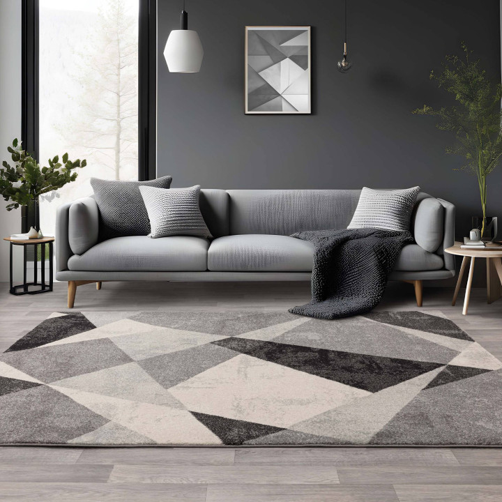 Rug Nova geometric light grey dark grey black of