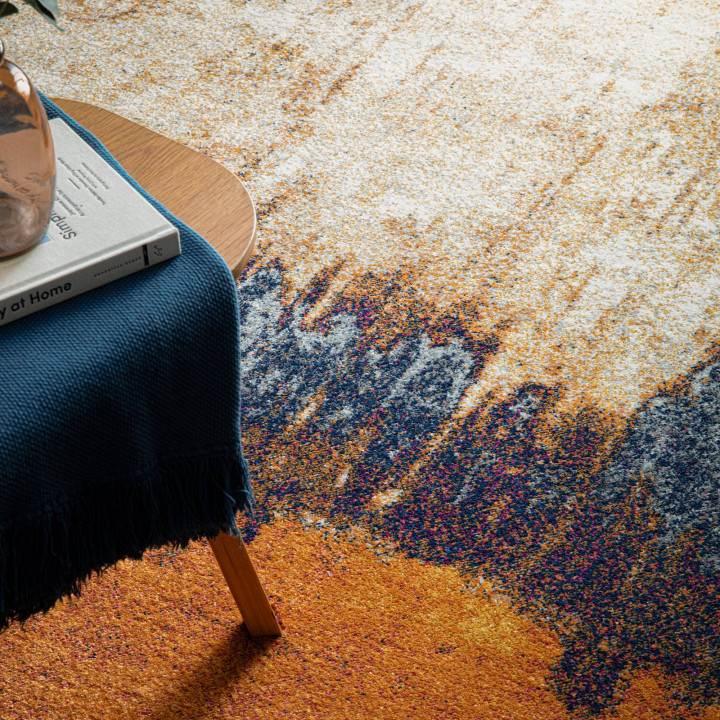 Tappeto Nova astratto ocra e blu scuro 80x150 cm