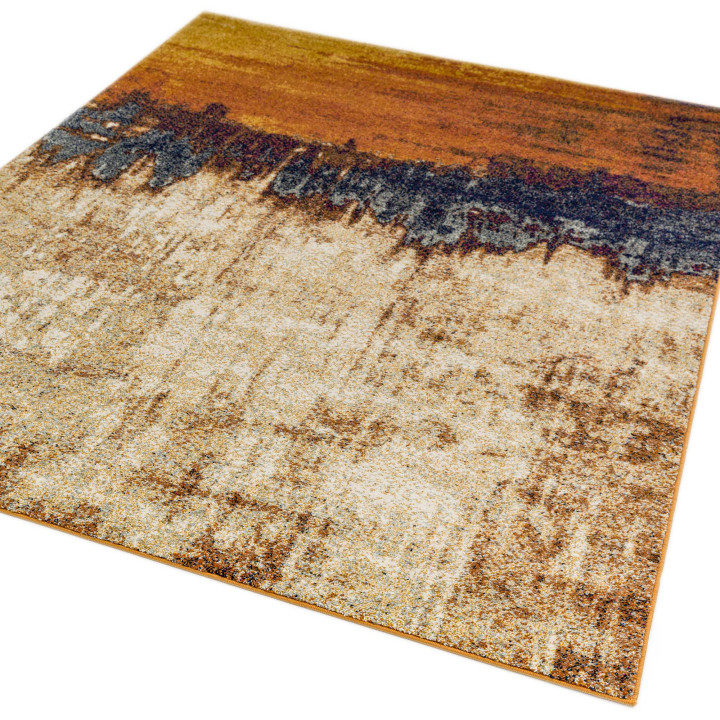 Rug Nova abstract ochre dark blue white brown 80