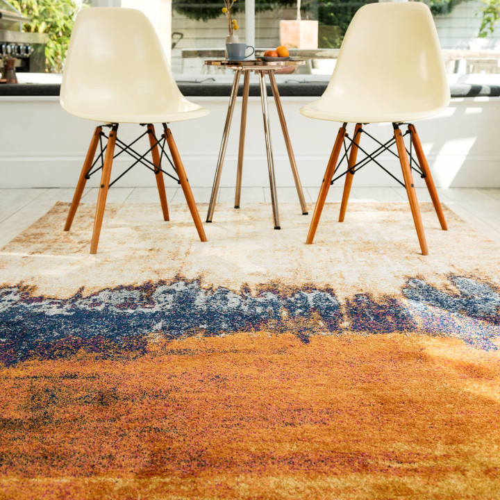 Tappeto Nova astratto ocra e blu scuro 80x150 cm