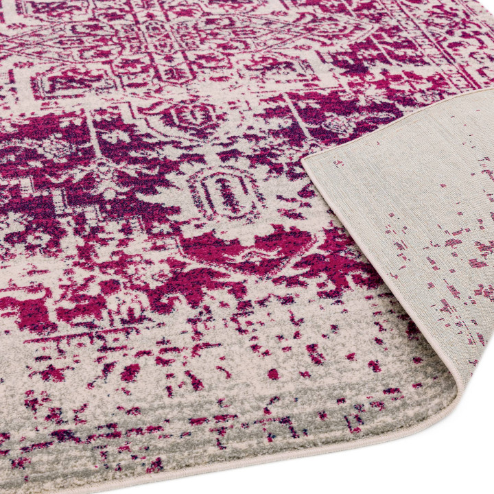 Tappeto Nova medaglione floreale fucsia e bianco