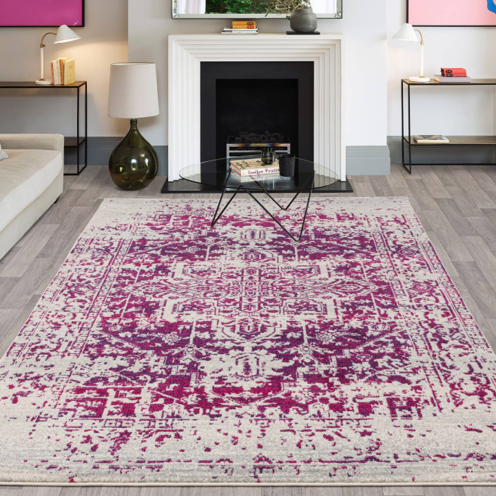 Rug Nova floral with medallion fuchsia off-white