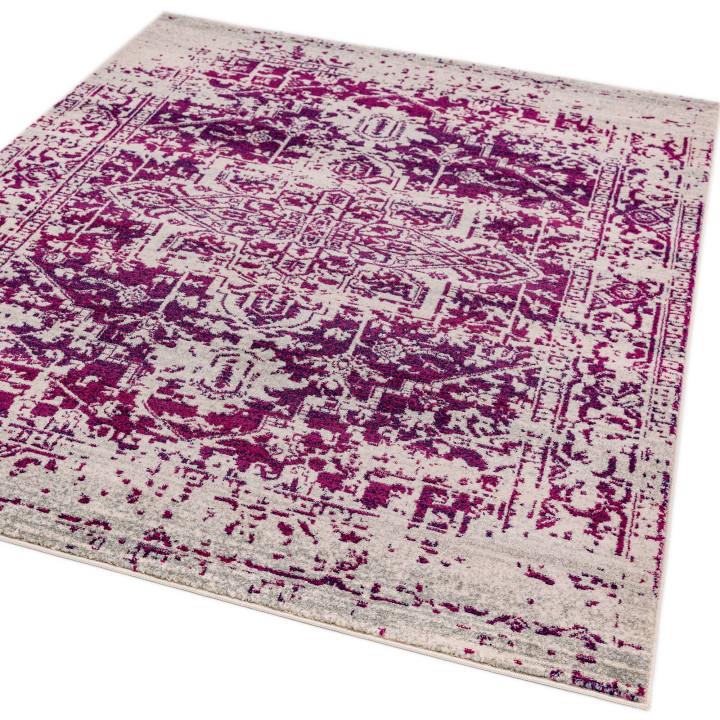 Tappeto Nova medaglione floreale fucsia e bianco