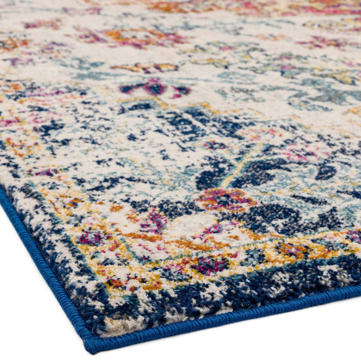 Tappeto Nova medaglione floreale blu e arancione