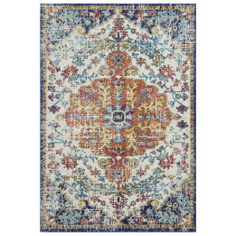Tappeto Nova medaglione floreale blu e arancione
