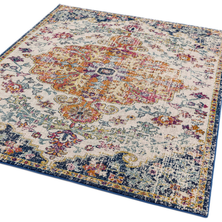 Rug Nova floral with medallion blue orange yello